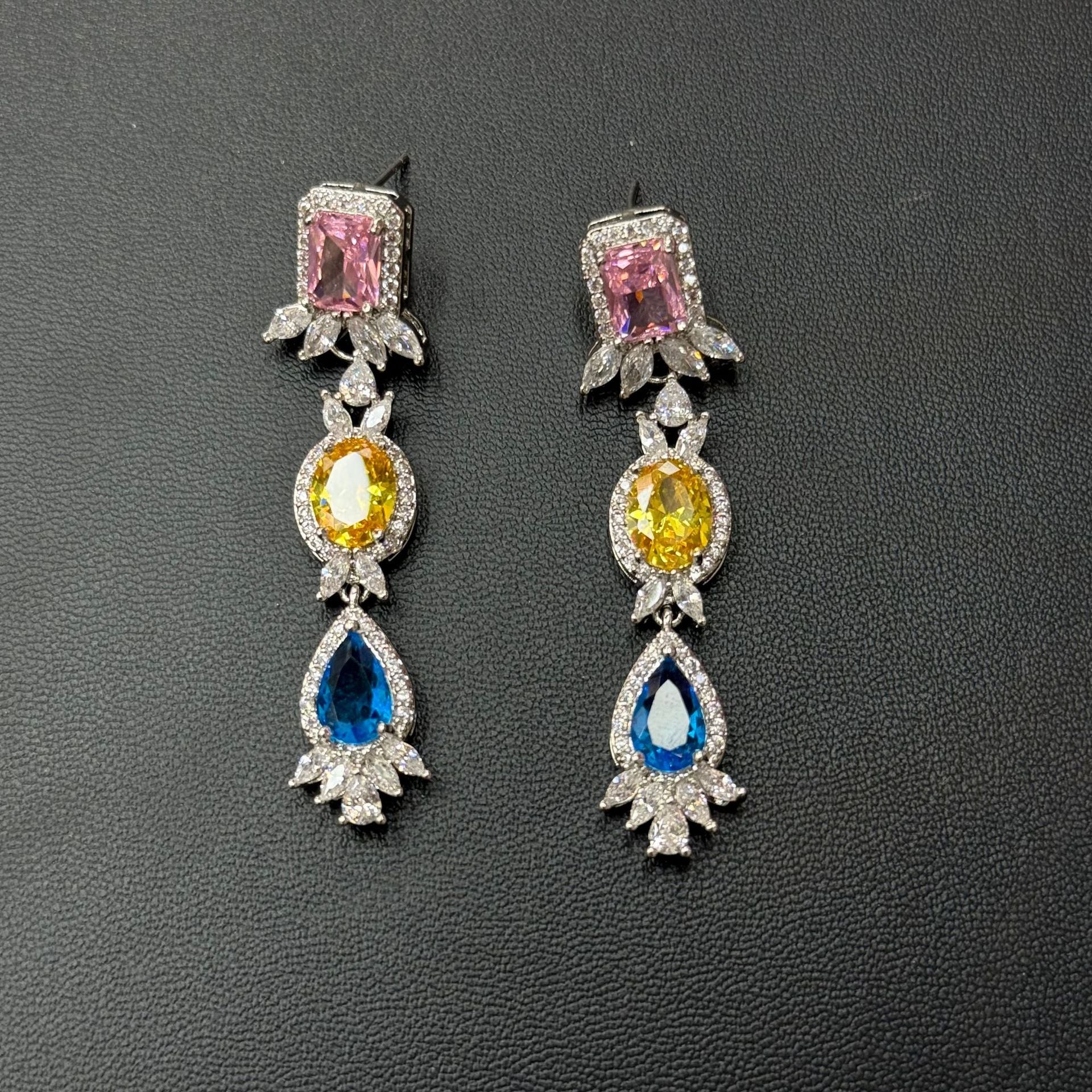 Pastel Gemstone-Tone Teardrop Garland Bridal Jewelry Set