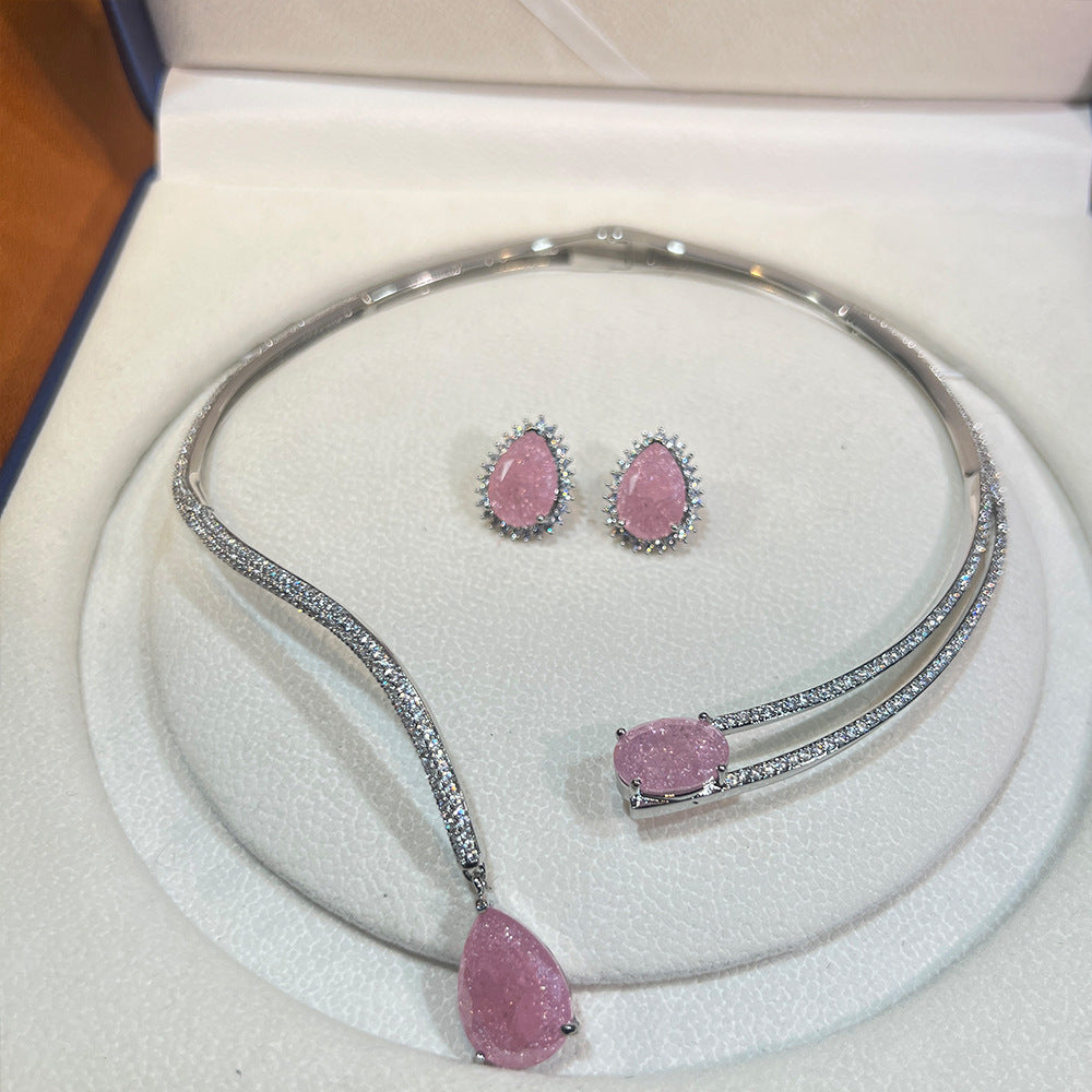 Sculptural Pink Quartz & Open Collar Parure