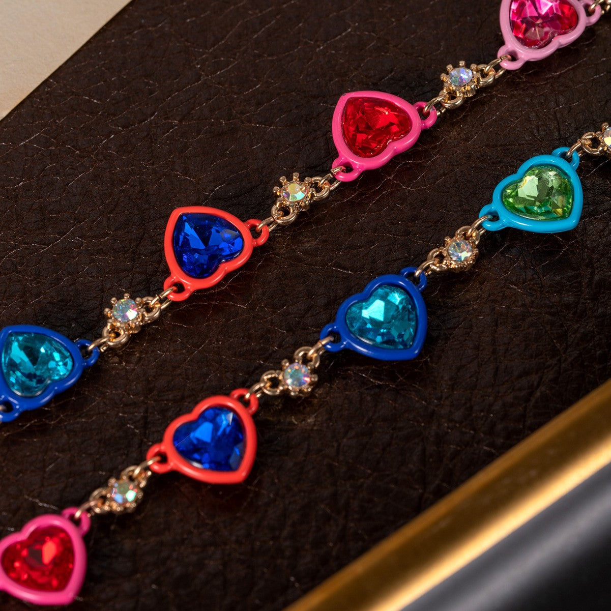 Rainbow Heart Rhinestone Y2K Necklace