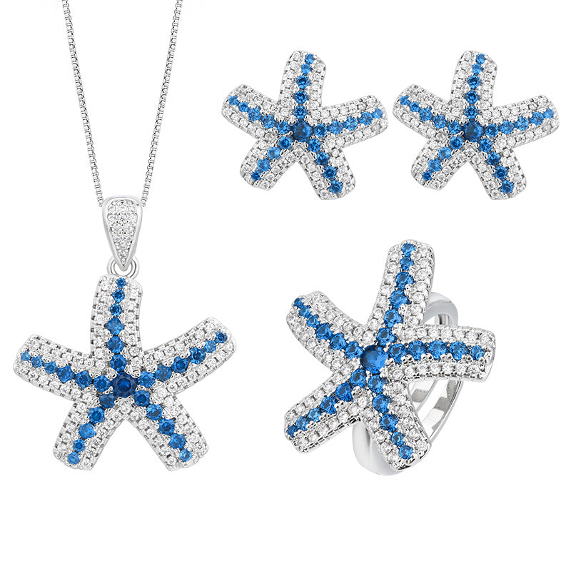 Coastal Starfish Jewelry Set | Blue Gradient 5A CZ Star Design