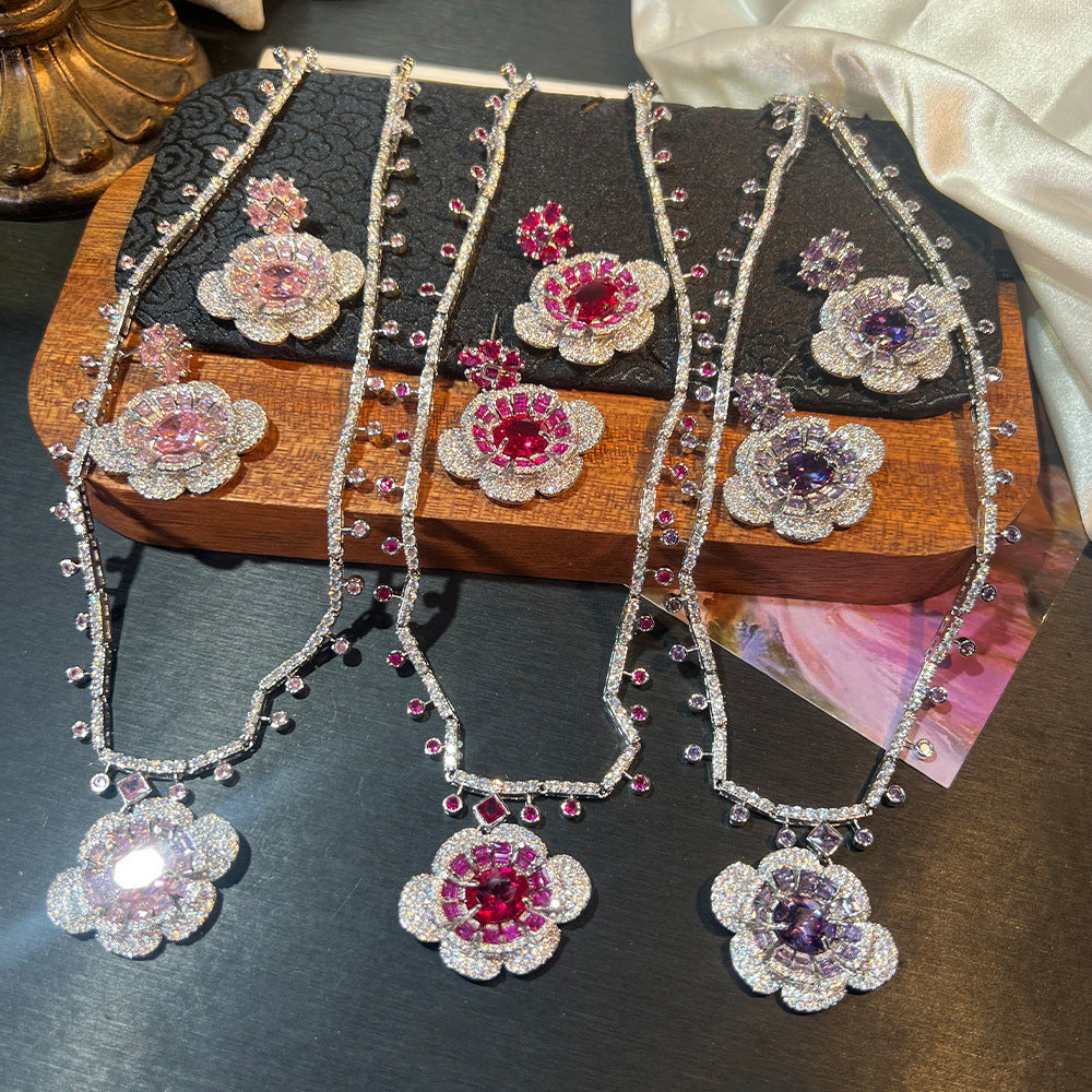 Couture Camellia Gemstone-Tone Wedding Jewelry Set