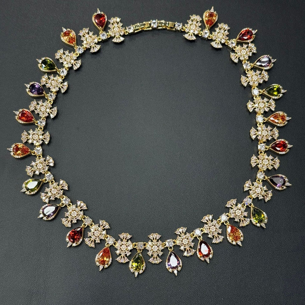 Pastel Gemstone-Tone Teardrop Garland Bridal Jewelry Set