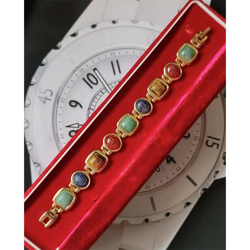 Antique Egyptian Multi-Color Natural Stone Vintage Bracelet