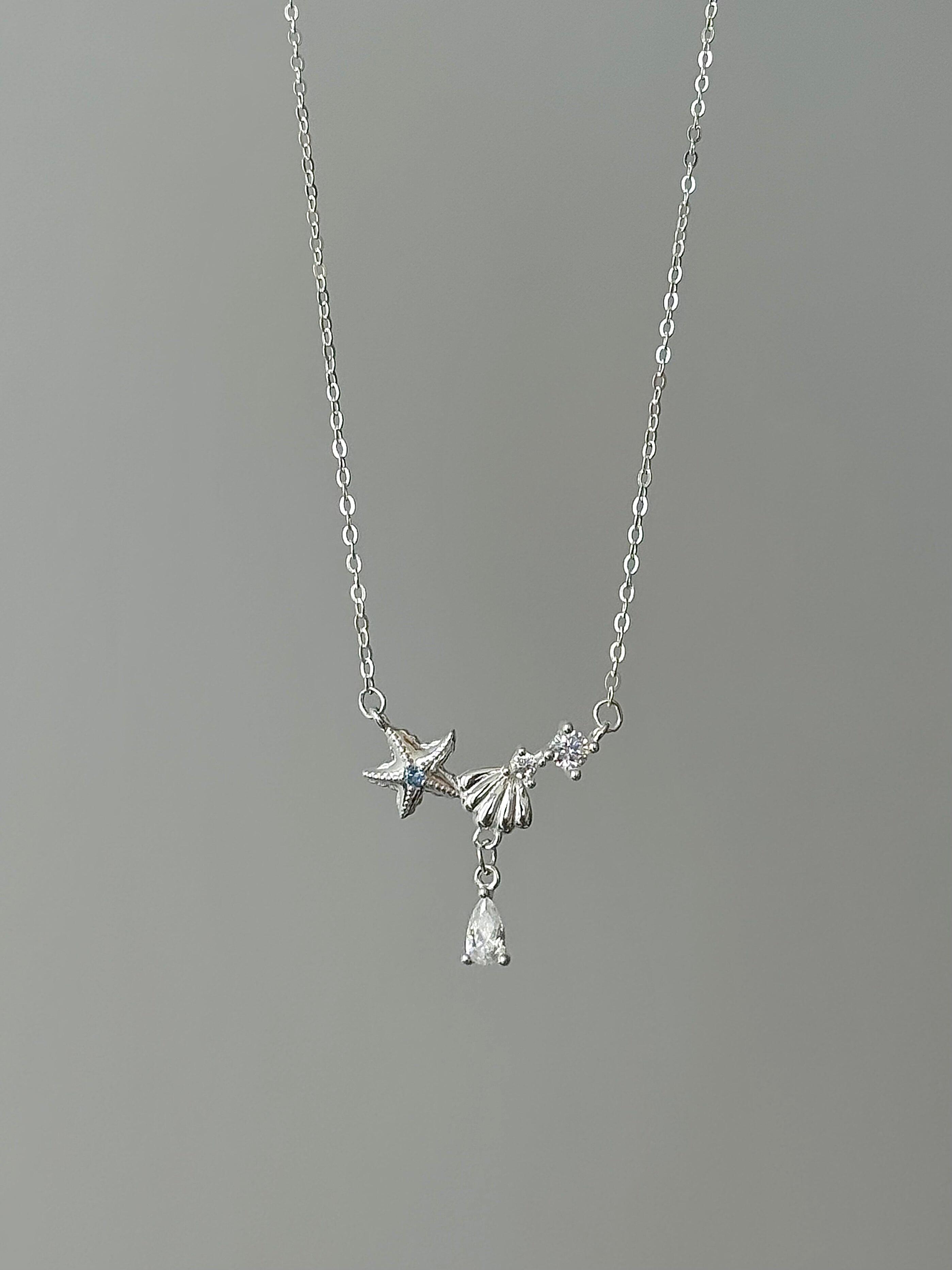 S999 Fine Silver Coastal Starfish Shell Jewelry Set