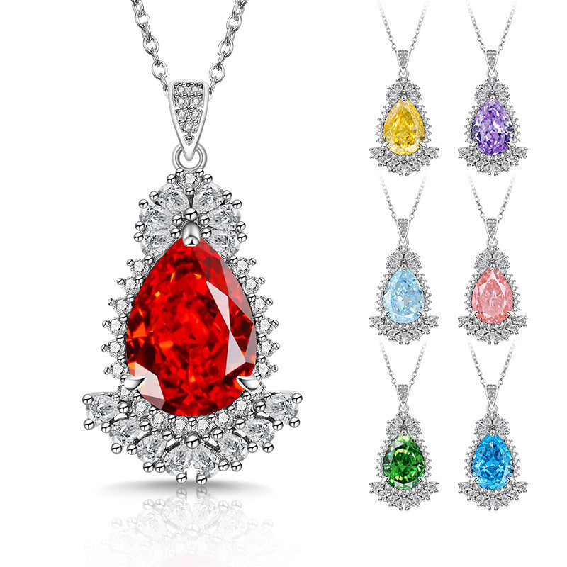 Royal Floral Halo Pendant Pear-Cut Statement Necklace