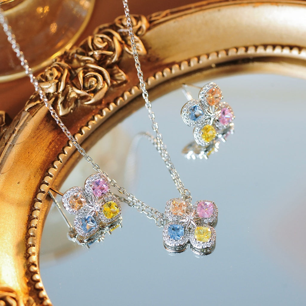 Dainty Pastel Floral Gemstone-Tone Jewelry Set