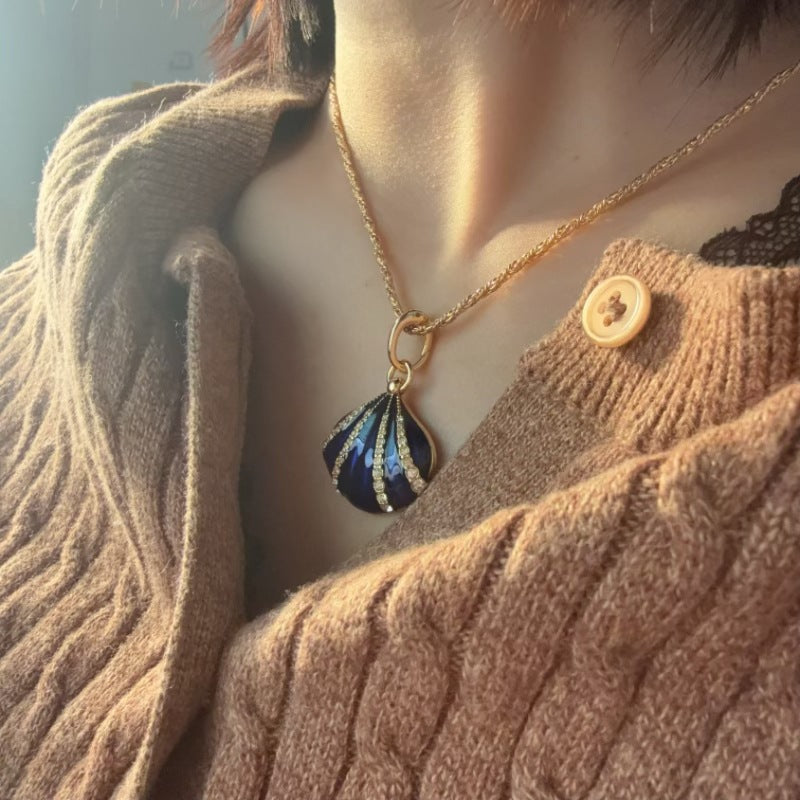 Vintage Nautical Enamel Seashell Pendant Jewelry Set