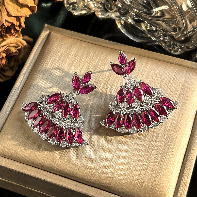 Ruby Red Deco Fan Set | Marquise Skirt 5A CZ Jewelry Set