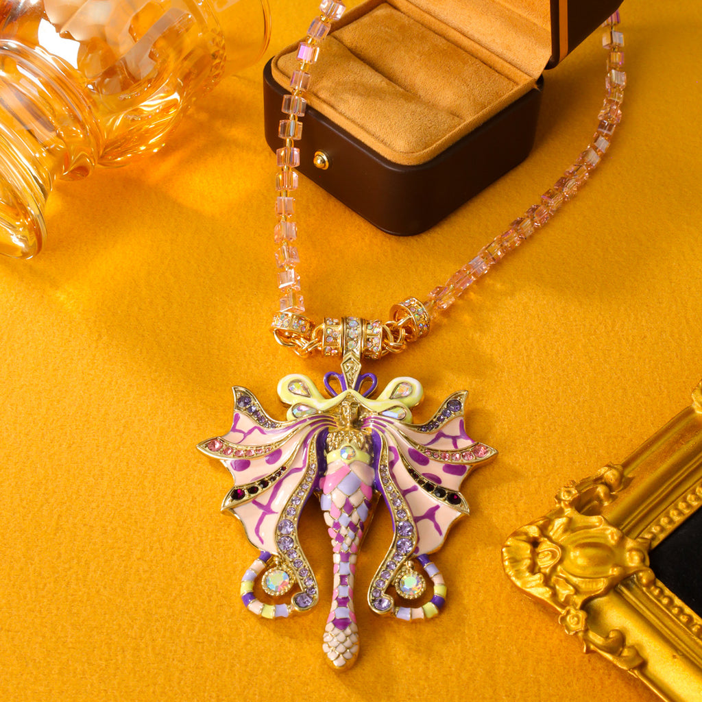 Vintage Pastel Butterfly Fairy Hand-Painted Enamel Pendant Necklace