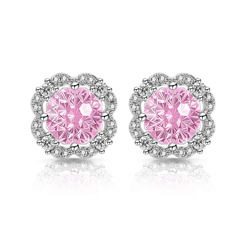 Scalloped Floral Round Cut 5A CZ Stud Earrings
