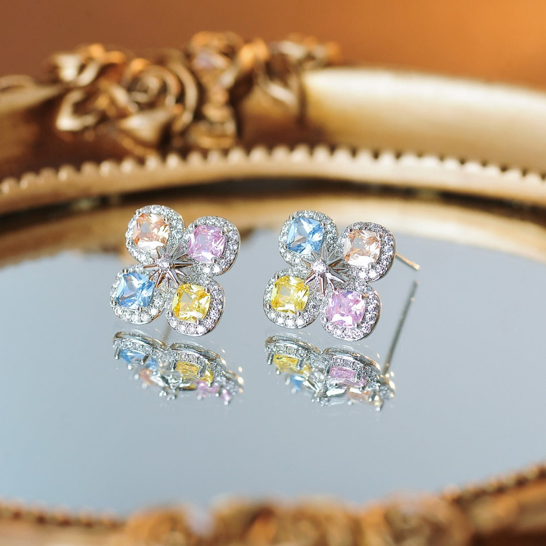 Dainty Pastel Floral Gemstone-Tone Jewelry Set