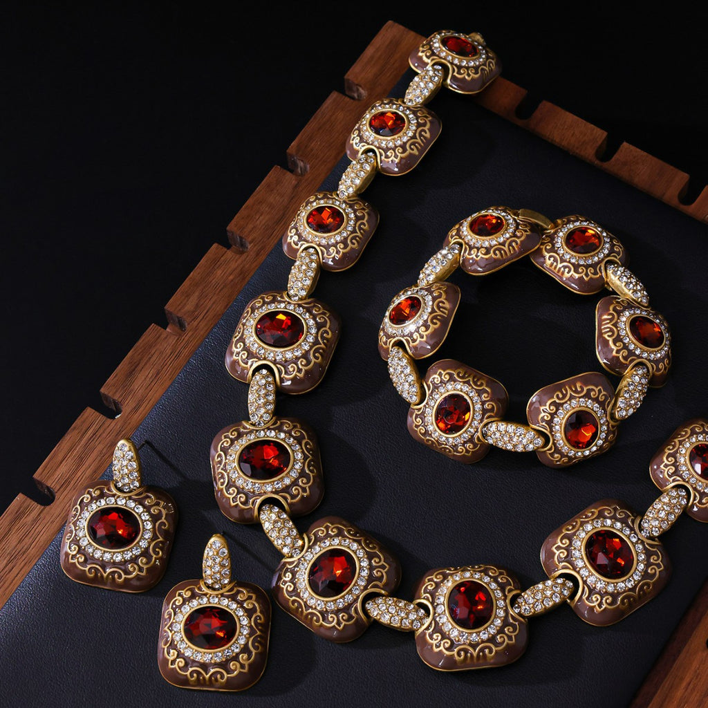 Vintage Royal Court Brown Enamel Jewelry Set