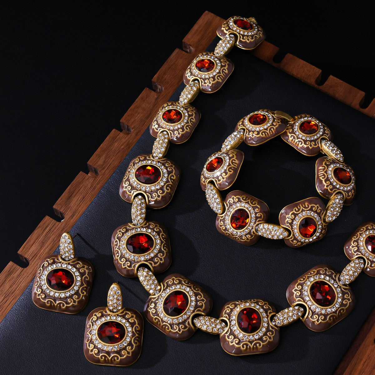 Vintage Royal Court Brown Enamel Jewelry Set
