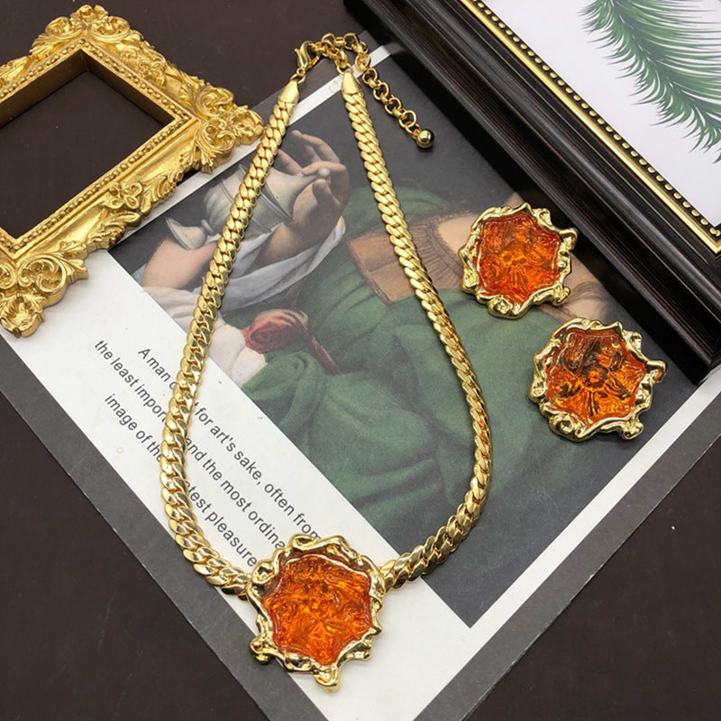 Vintage Lava Jelly Amber Glow Jewelry Set