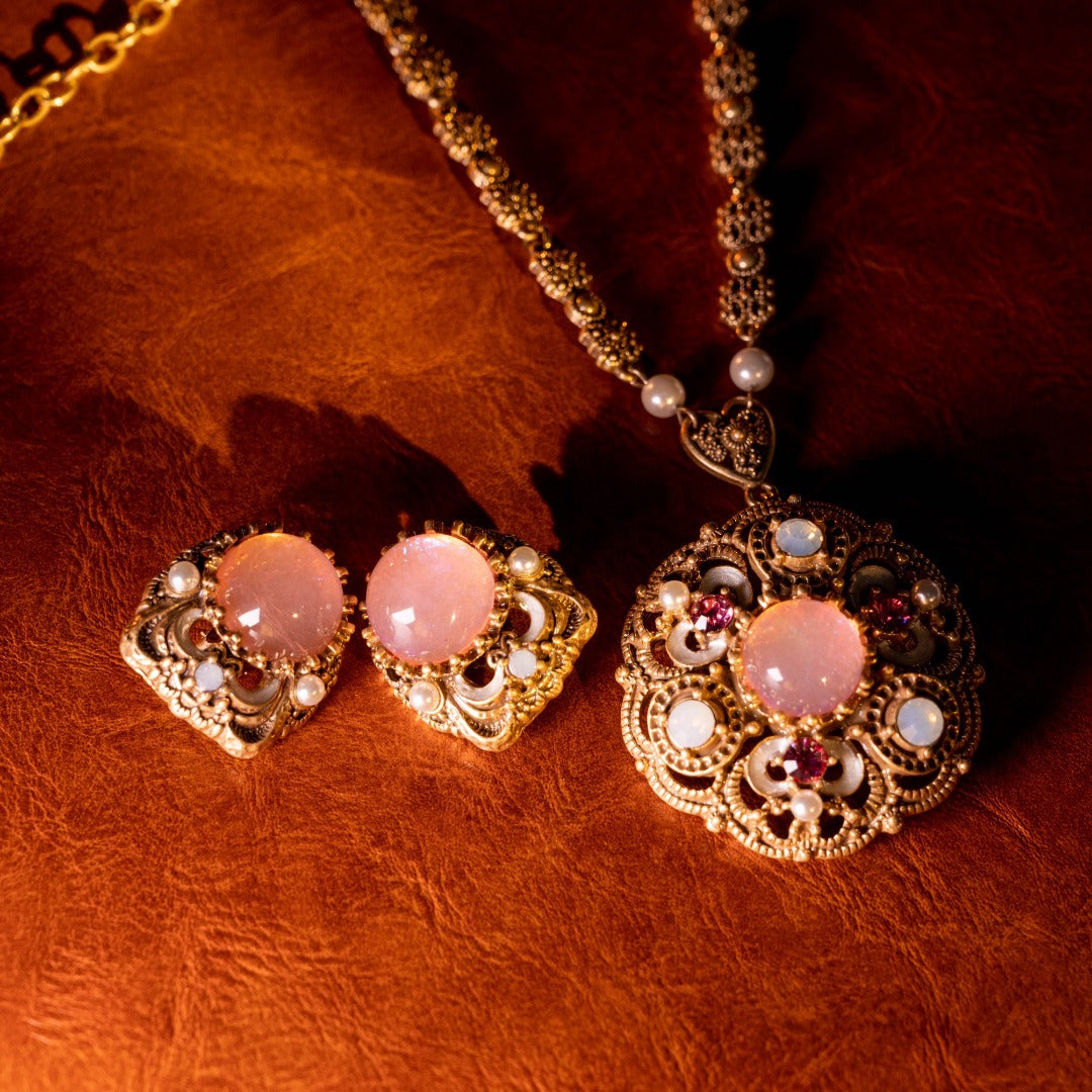 Rose Heirloom Antique Victorian Filigree Jewelry Suite