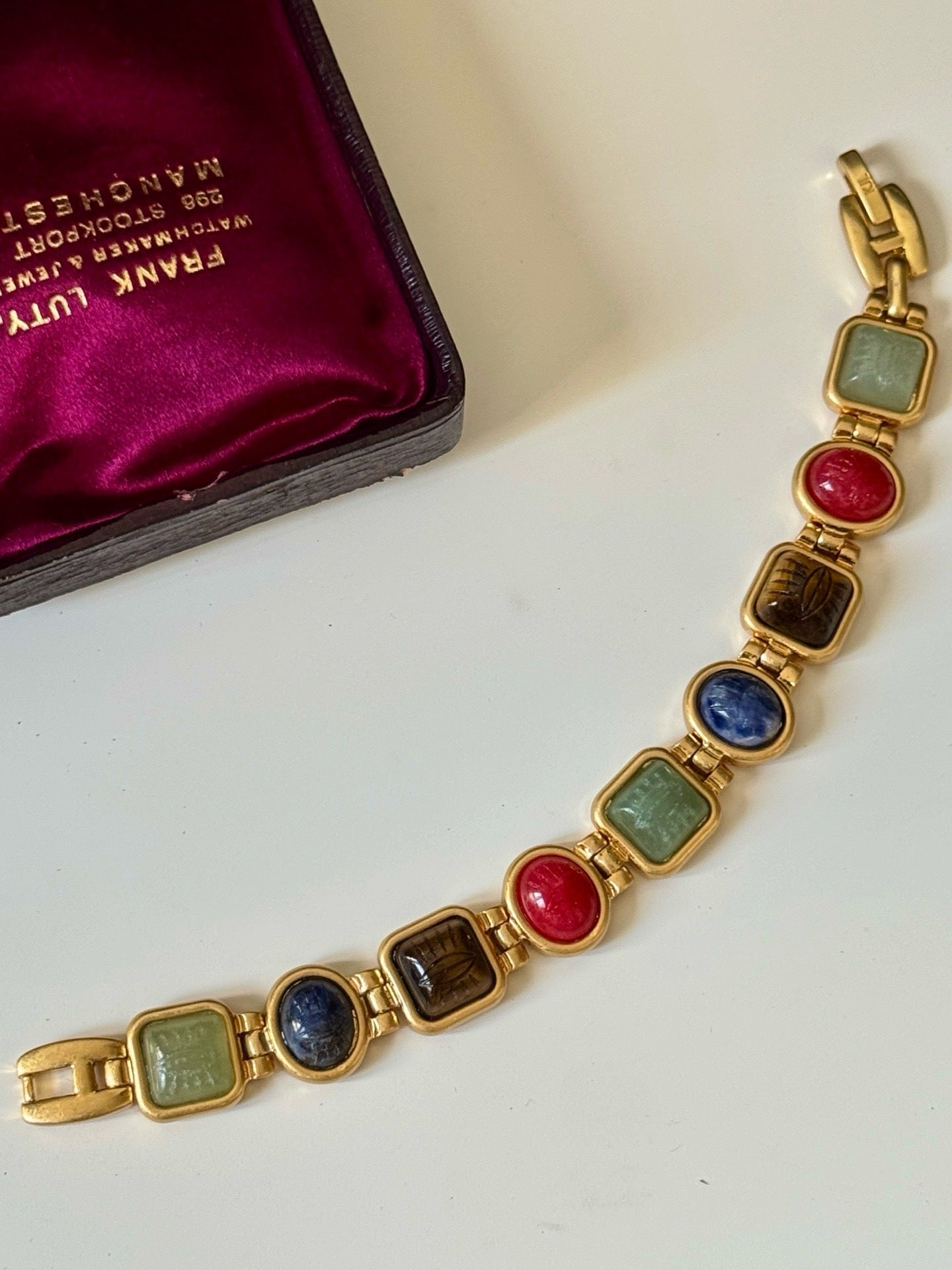 Antique Egyptian Multi-Color Natural Stone Vintage Bracelet