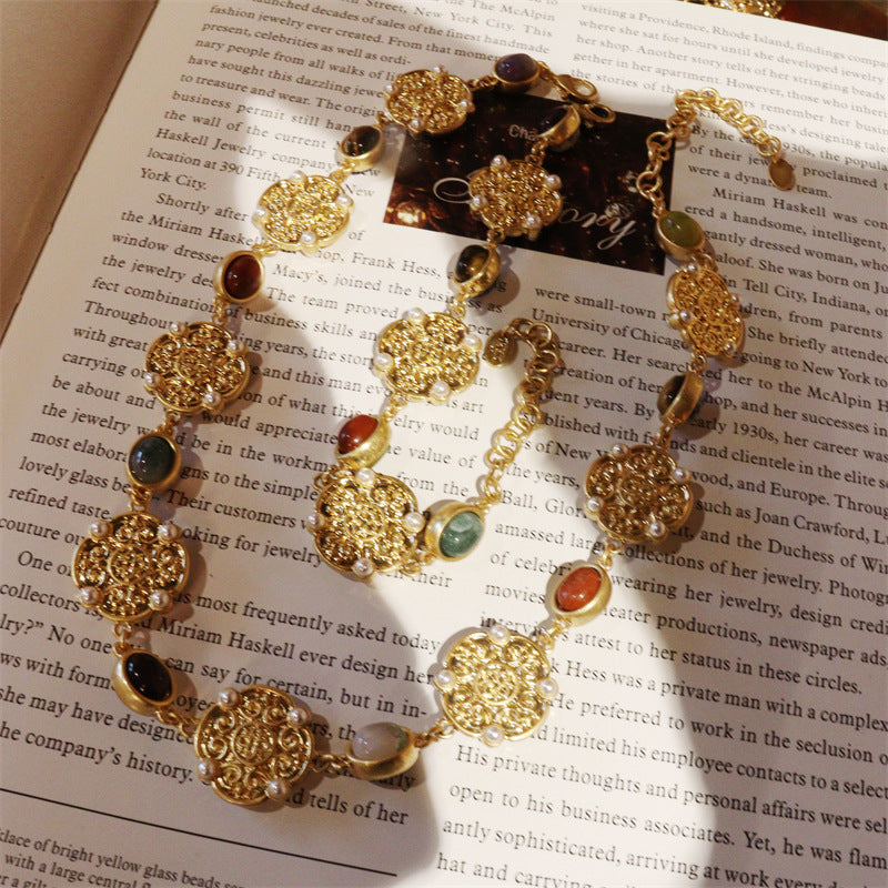Boho Vintage Floral Filigree Natural Stones Vacation Matching Set