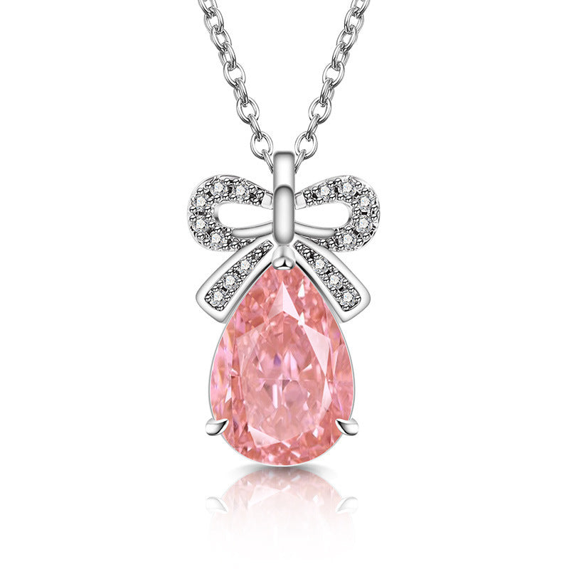 Ribbon Bow Teardrop Pendant Necklace 18K Gold Plated