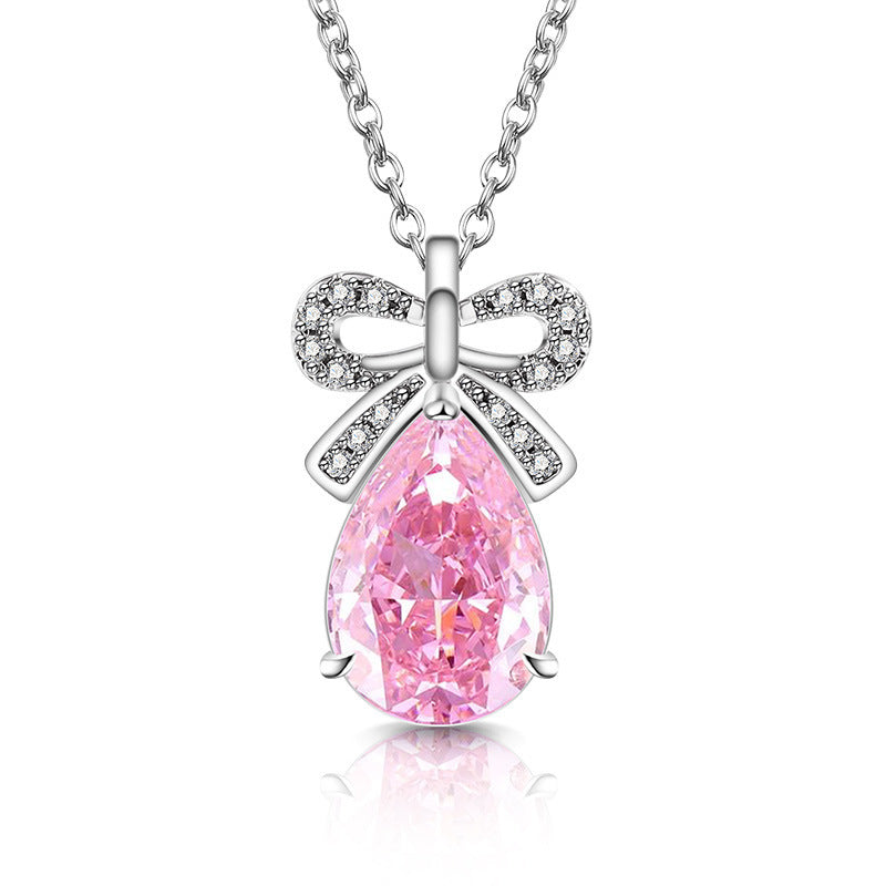 Ribbon Bow Teardrop Pendant Necklace 18K Gold Plated