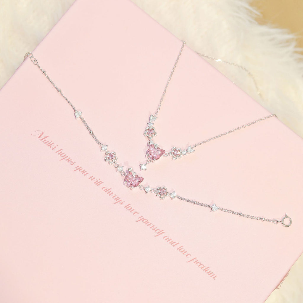925 Sterling Silver Cherry Blossom Kitten Designer Jewelry Set