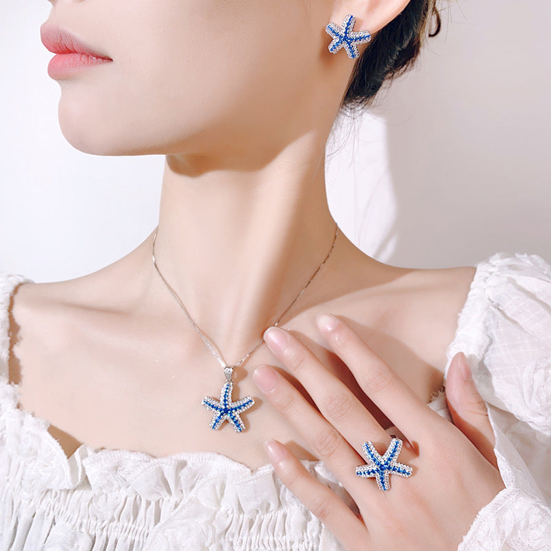 Coastal Starfish Jewelry Set | Blue Gradient 5A CZ Star Design