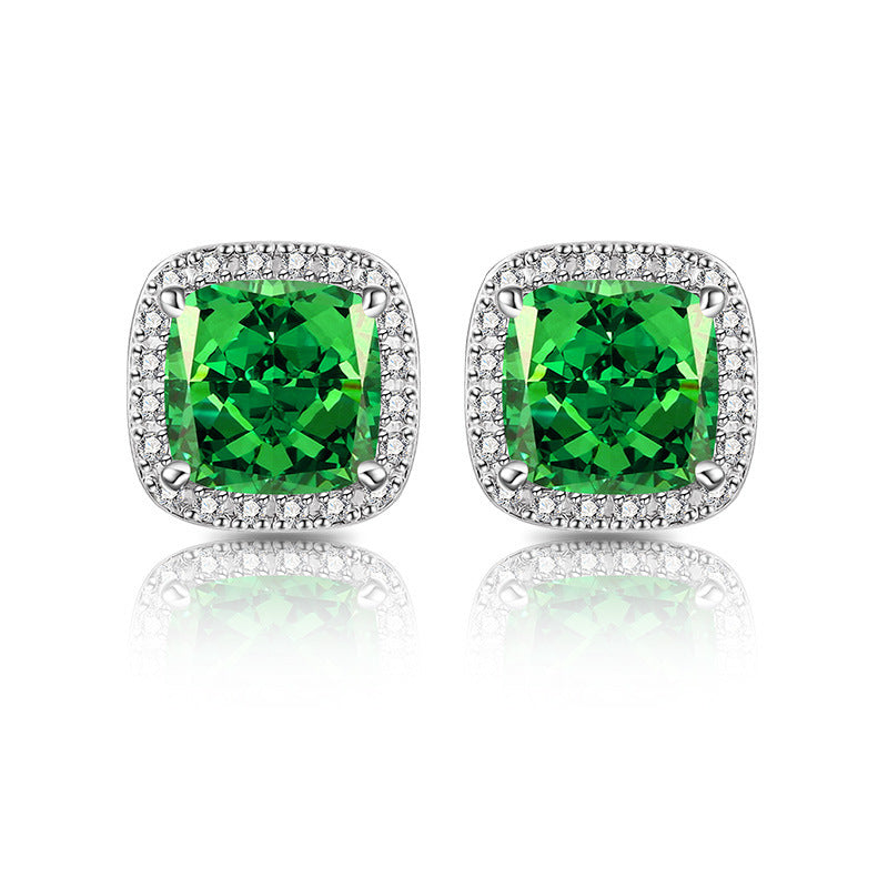 Cushion Halo Stud Earrings 18K Gold Plated Squares