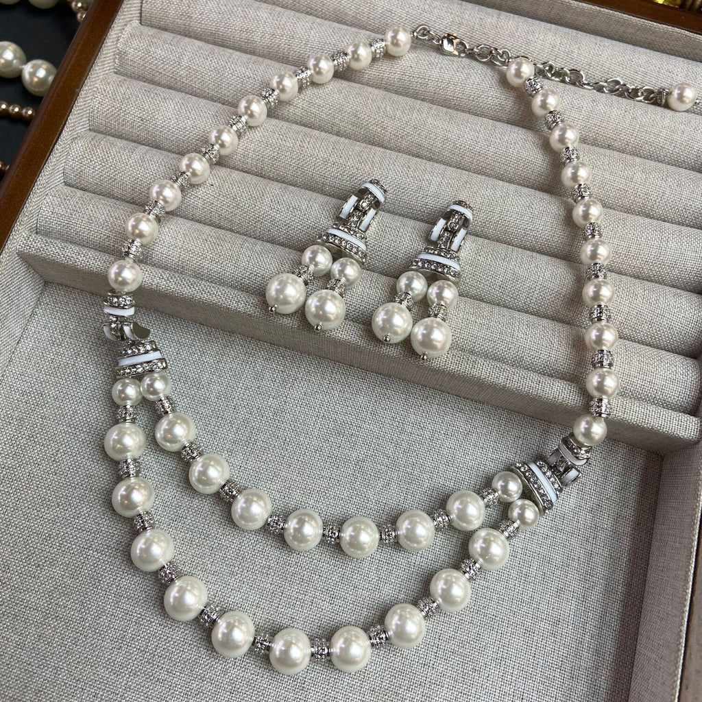 Downton 1920s Art Deco Pearl Statement Necklace Earrings