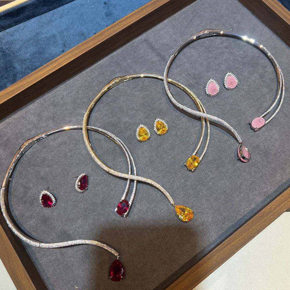 Sculptural Pink Quartz & Open Collar Parure