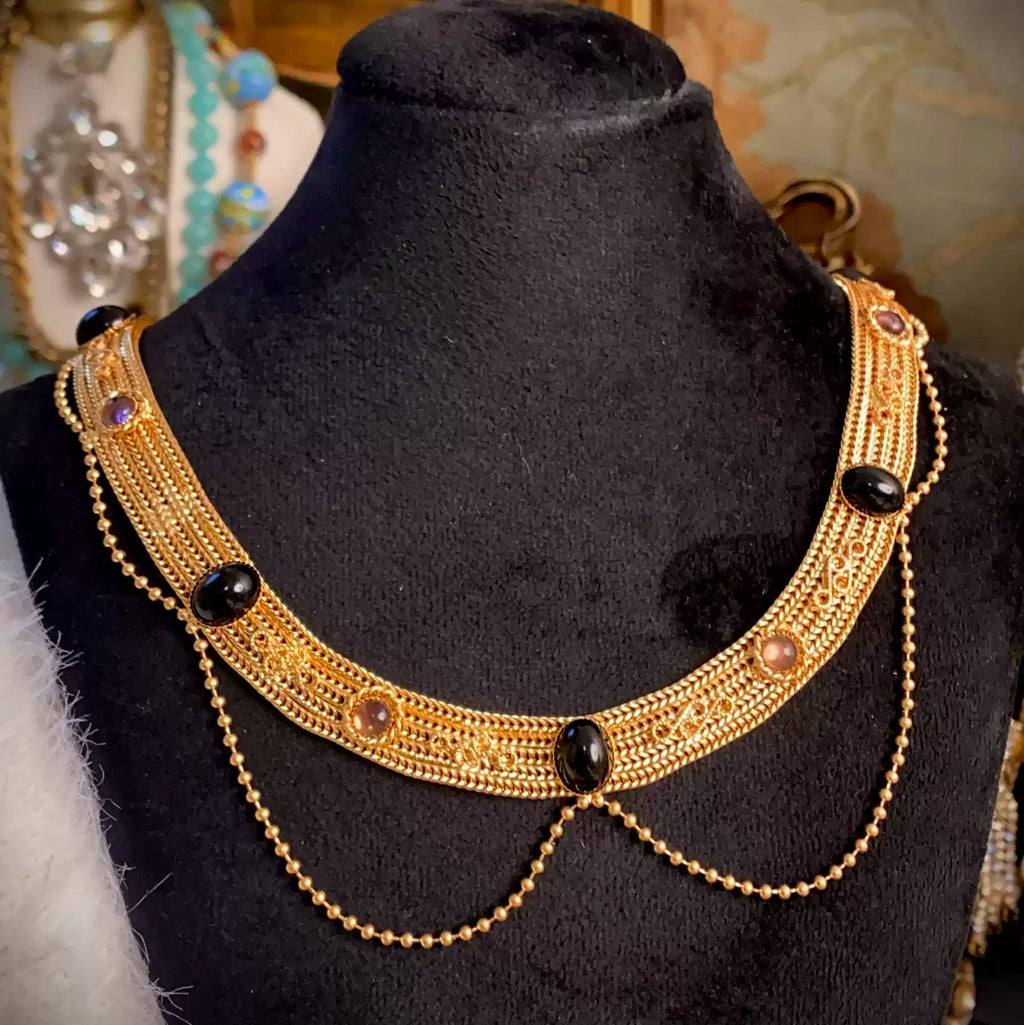 Etruscan Style Draped Gold Filigree Statement Collar