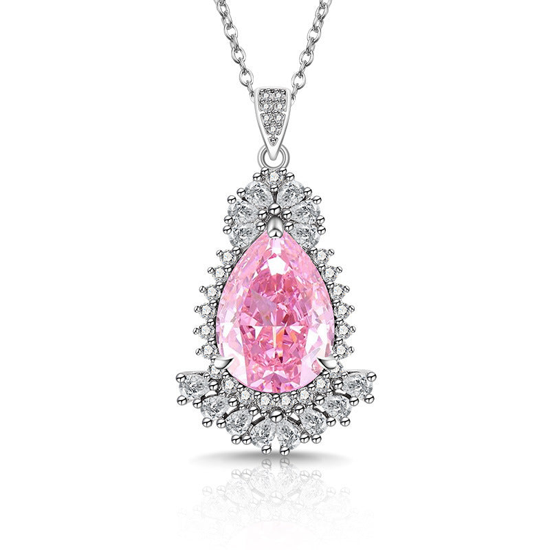 Royal Floral Halo Pendant Pear-Cut Statement Necklace