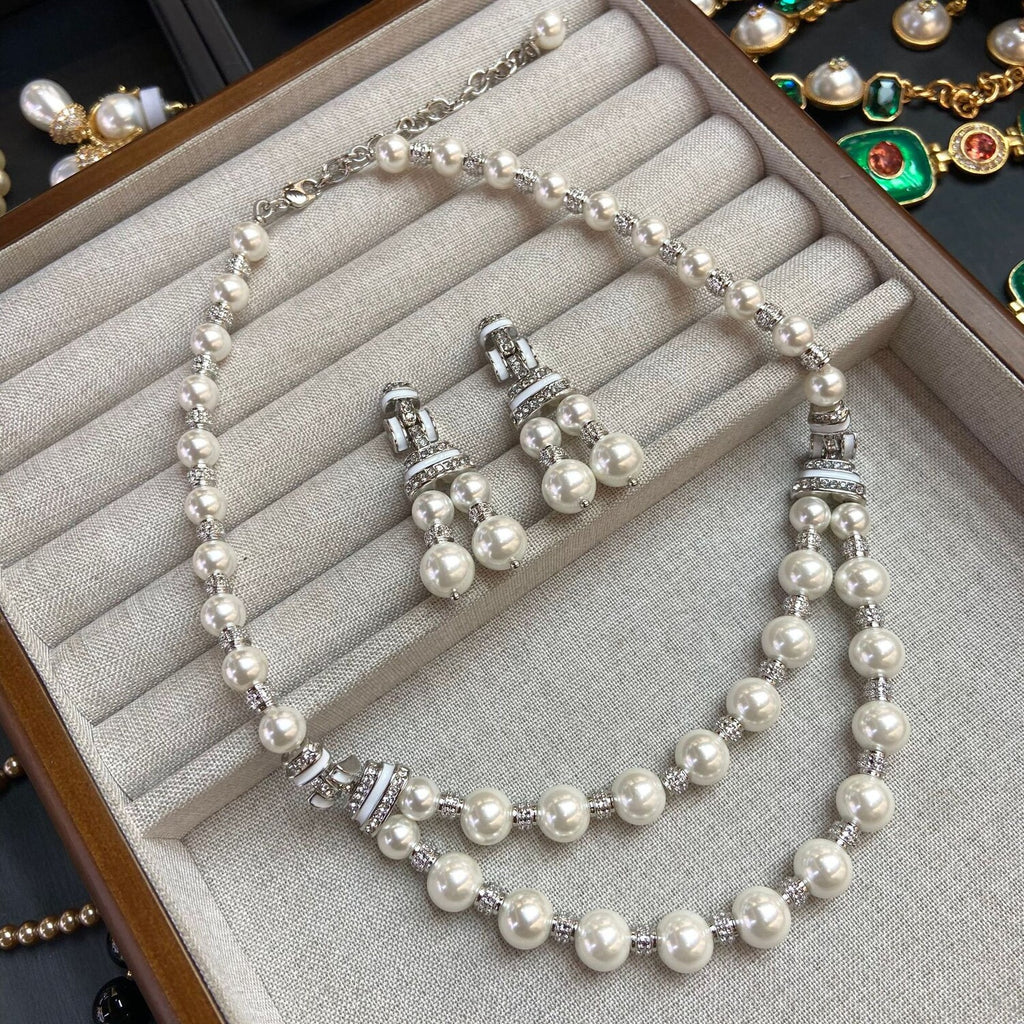Downton 1920s Art Deco Pearl Statement Necklace Earrings