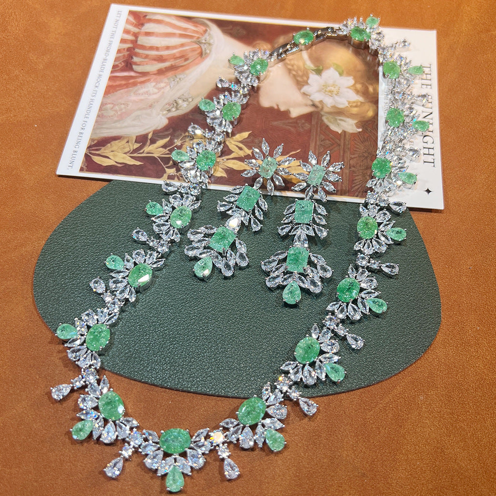 Cushion-Cut Sage Green & Marquise Cluster Wedding Parure