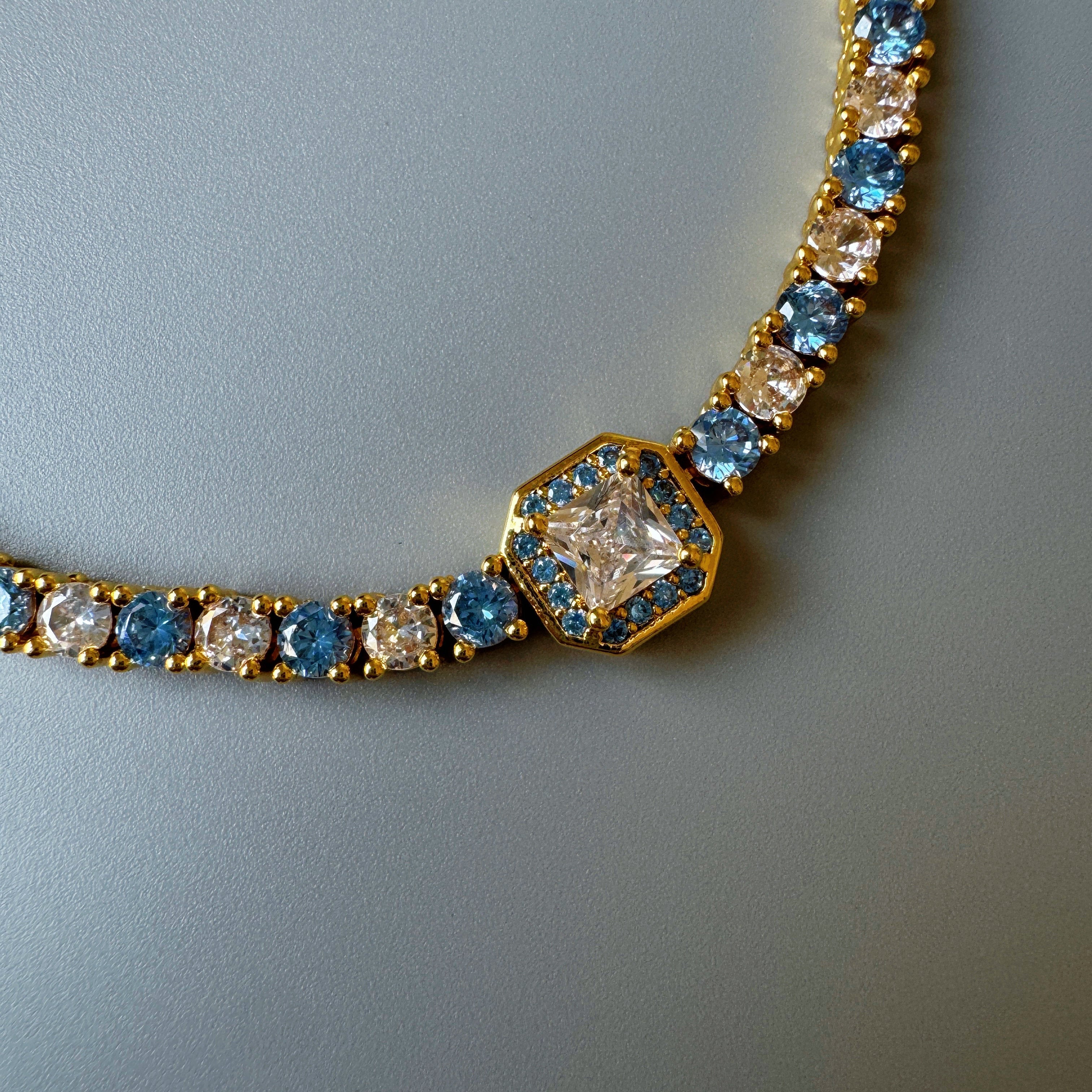 Azure Riviera Tennis Necklace Bracelet|18K Gold Pated