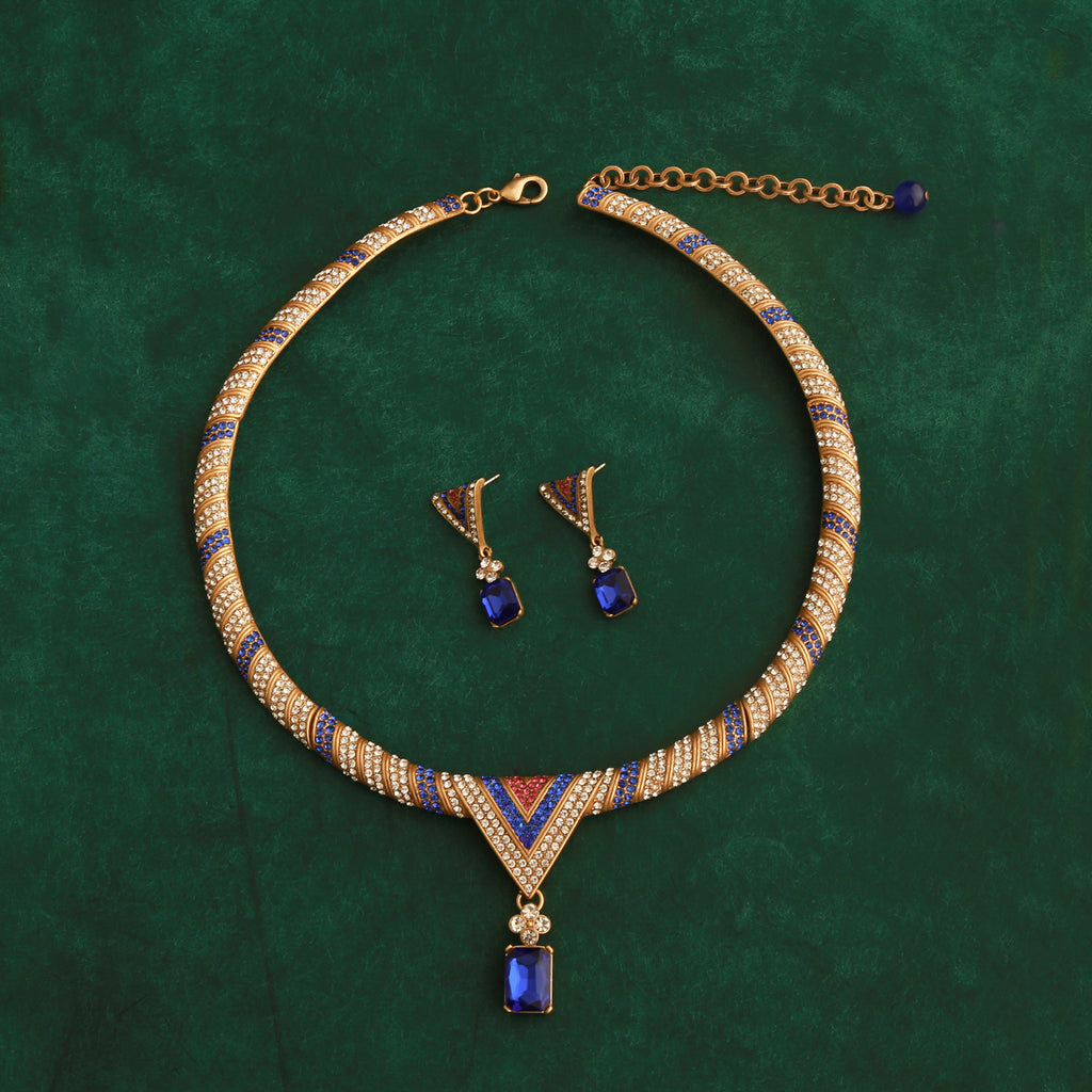 Egyptian Revival Sapphire Blue Chevron Evening Parure