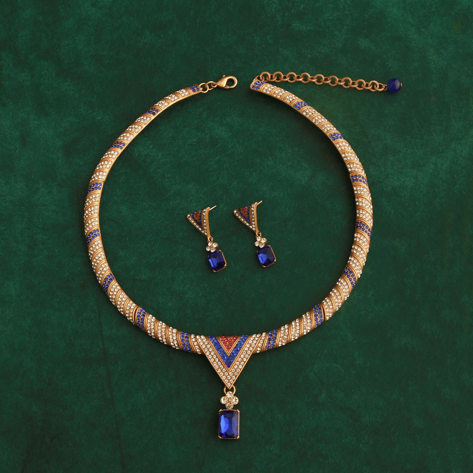 Egyptian Revival Sapphire Blue Chevron Evening Parure