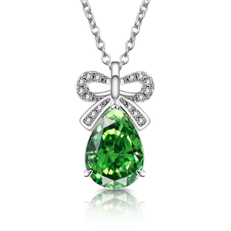 Ribbon Bow Teardrop Pendant Necklace 18K Gold Plated