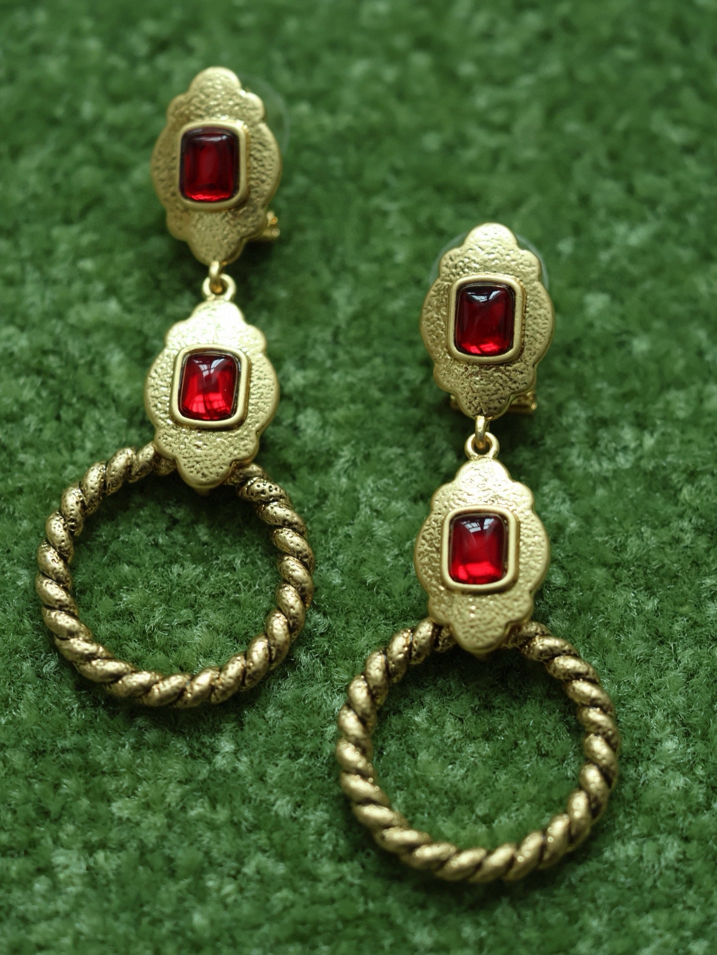 Vintage Engraved Bold Rope Twist Brass Bangle Earrings Ring