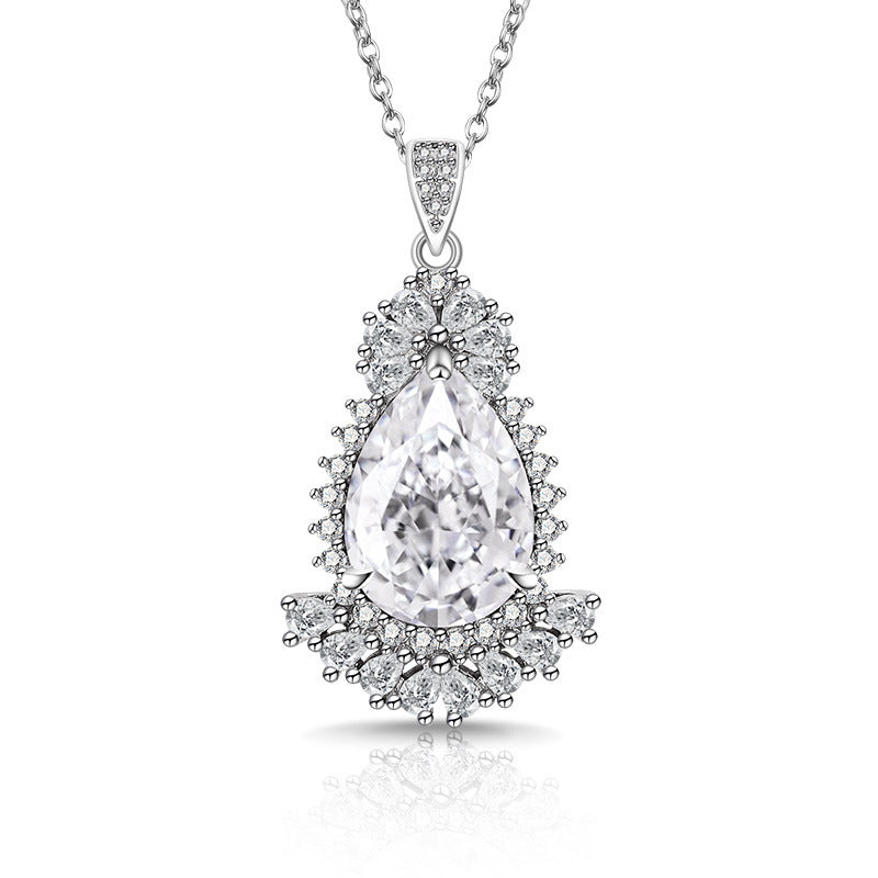 Royal Floral Halo Pendant Pear-Cut Statement Necklace