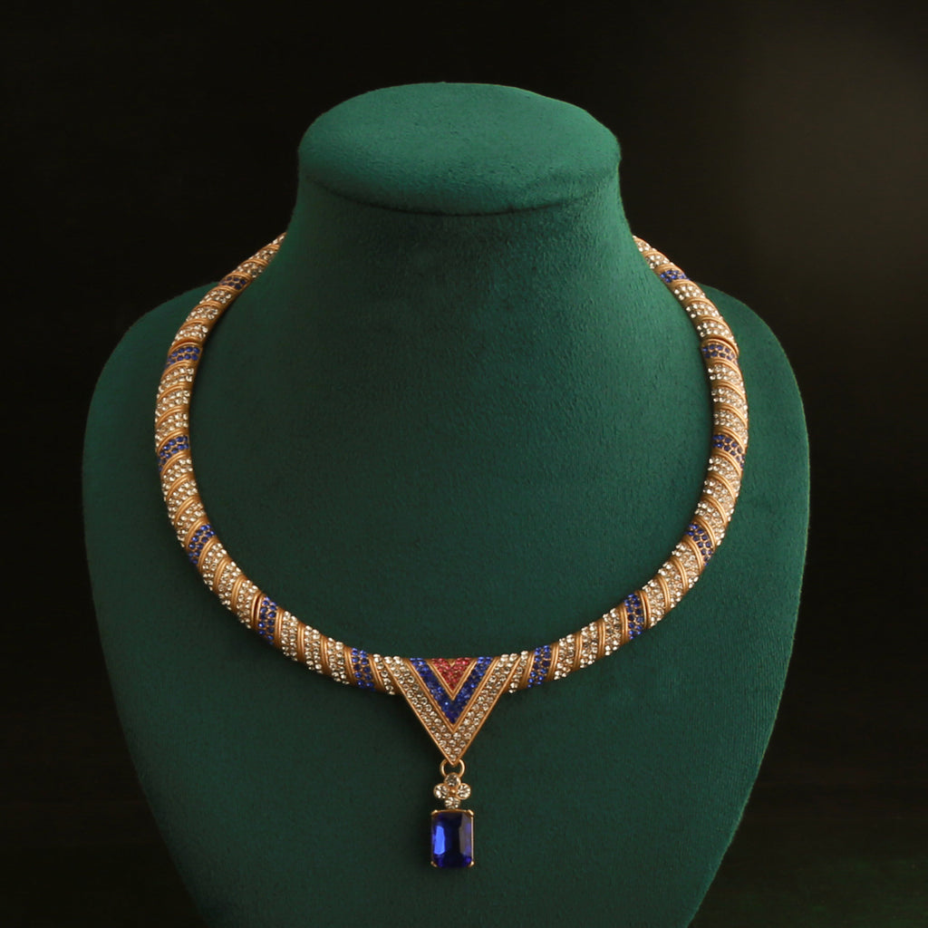 Egyptian Revival Sapphire Blue Chevron Evening Parure