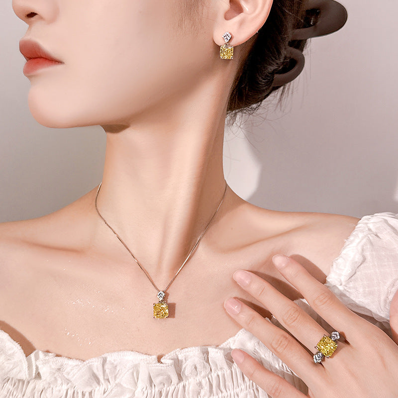 Canary Radiant Deco Jewelry Set|5A CZ Chevron Bridal Set