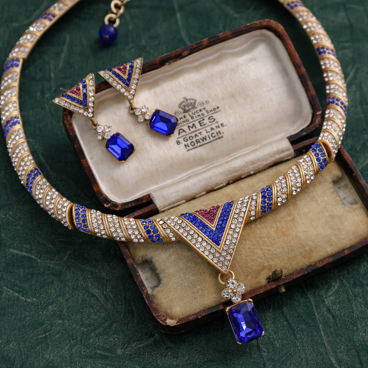 Egyptian Revival Sapphire Blue Chevron Evening Parure