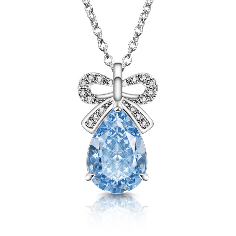 Ribbon Bow Teardrop Pendant Necklace 18K Gold Plated