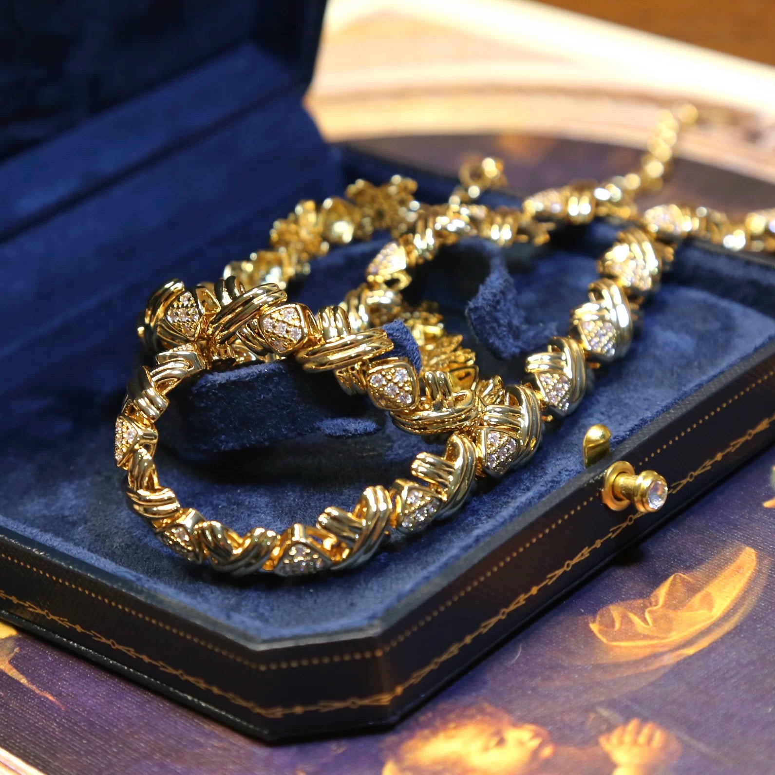 1980s Runway X-Link 18K Gold-Plated Necklace & Bracelet