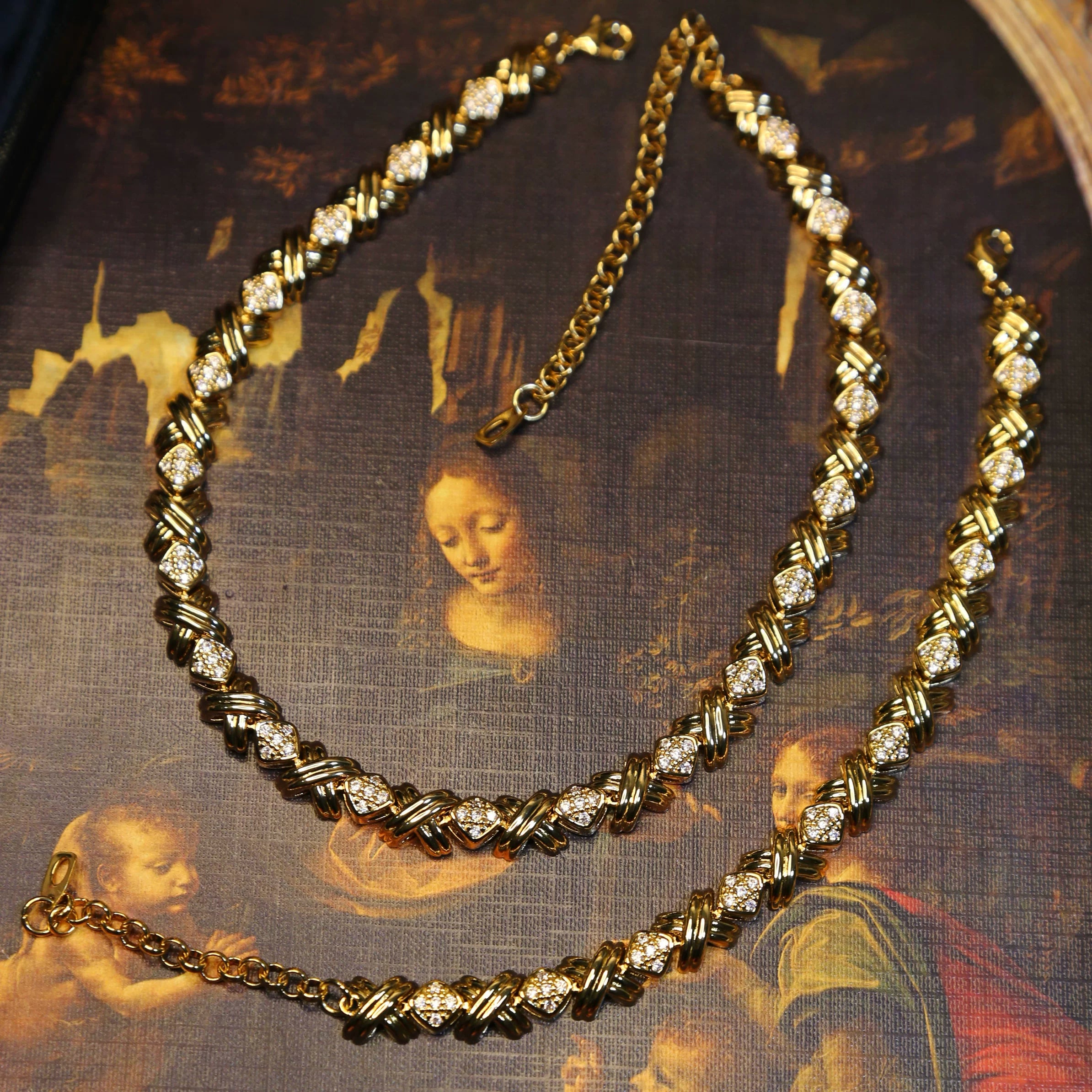 1980s Runway X-Link 18K Gold-Plated Necklace & Bracelet