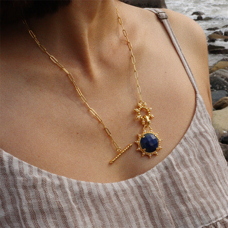 Natural Lapis Lazuli Sunburst Pearl Jewelry Set