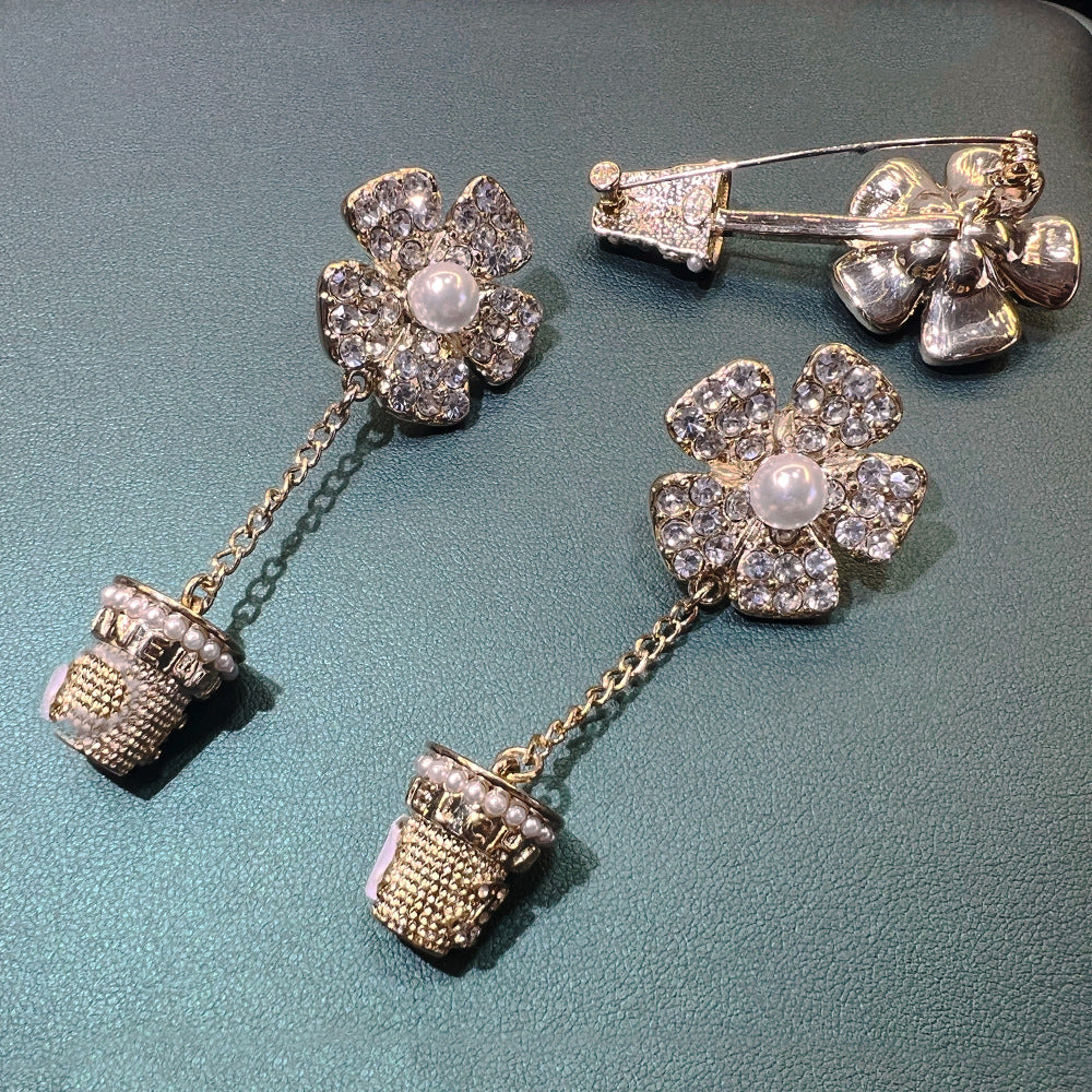 Whimsical Pavé Blossom Pot Pearl Jewelry Set