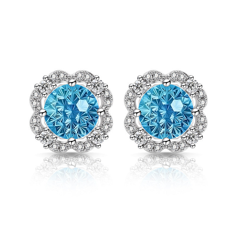 Scalloped Floral Round Cut 5A CZ Stud Earrings