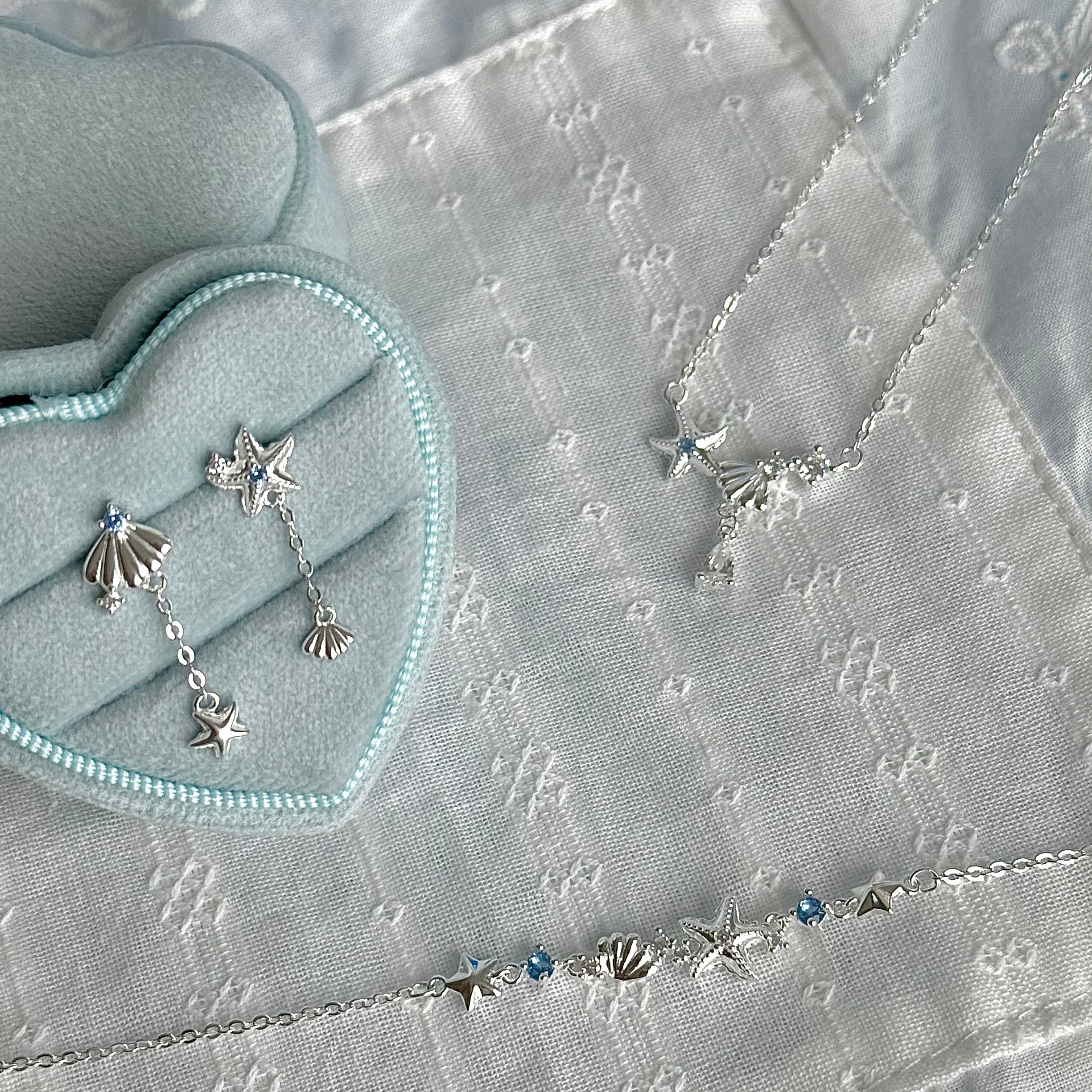 S999 Fine Silver Coastal Starfish Shell Jewelry Set