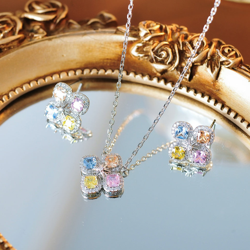 Dainty Pastel Floral Gemstone-Tone Jewelry Set