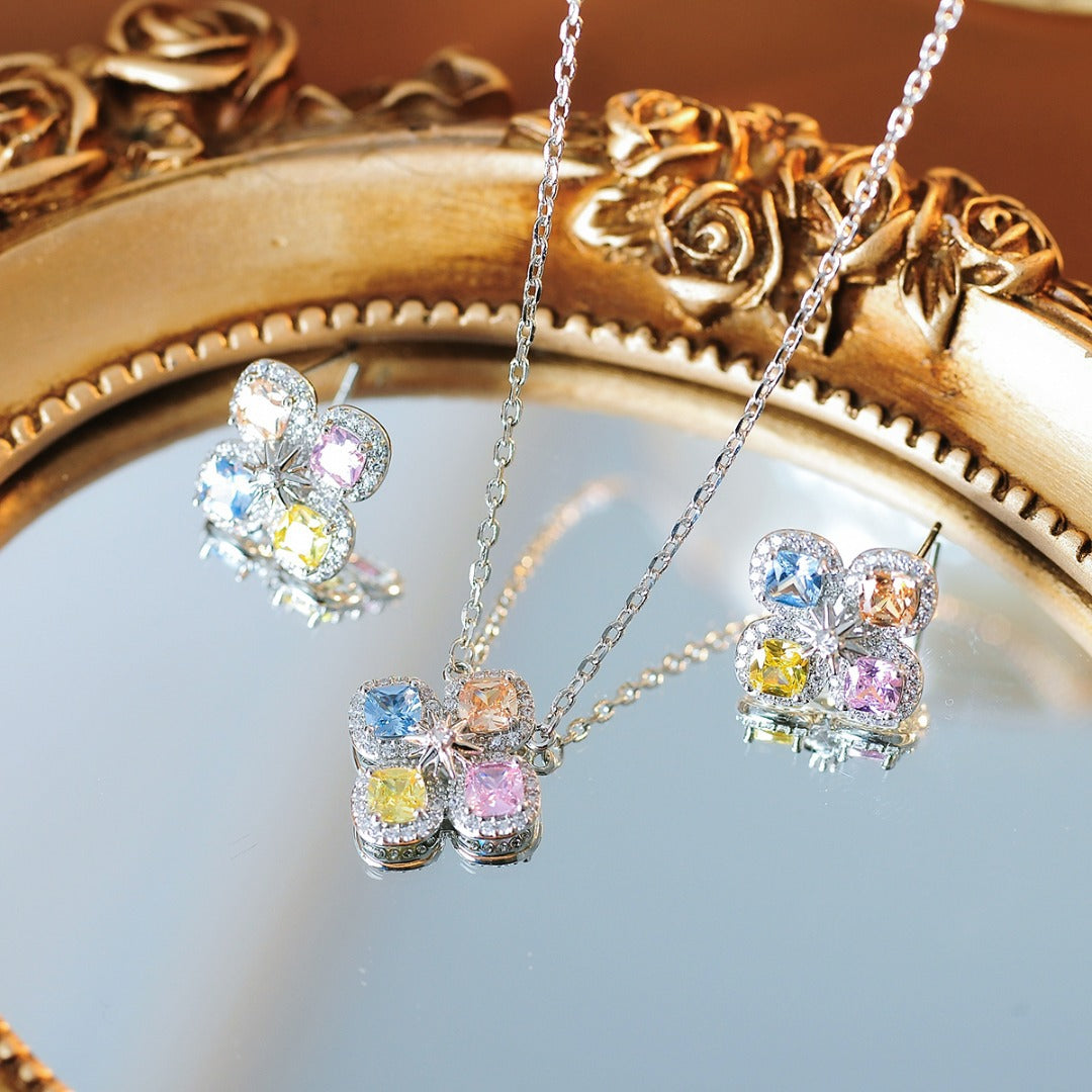Dainty Pastel Floral Gemstone-Tone Jewelry Set